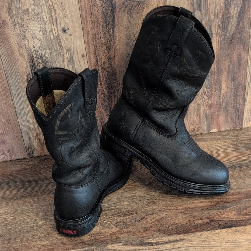Rocky Original Ride Branson Roper Waterproof Black Western Cowboy Boots 10W